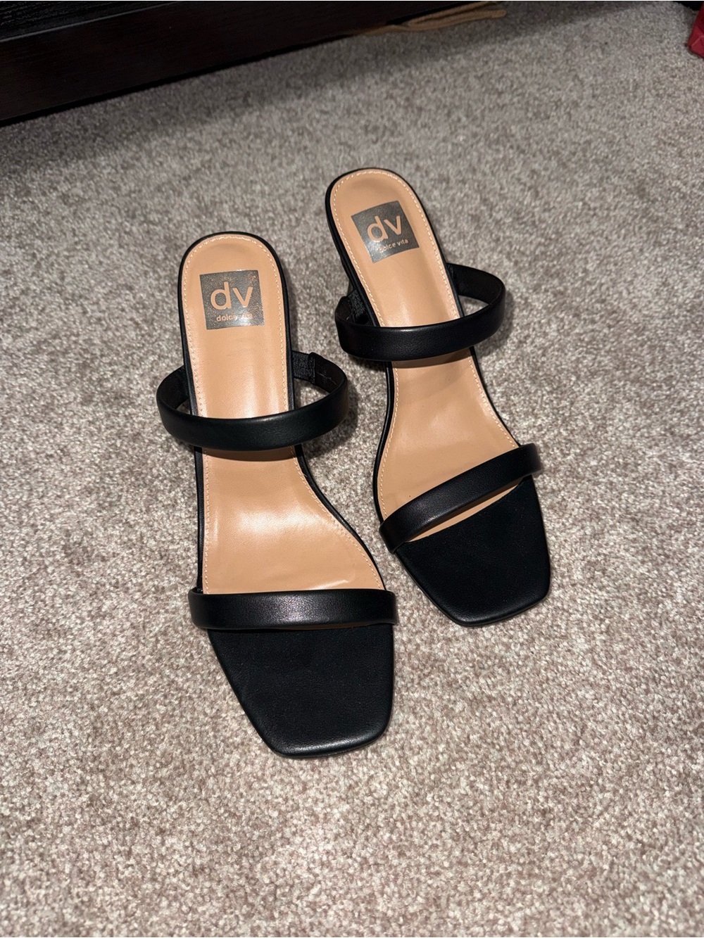 DV by Dolce Vita Black Double-Strap Square-Toe Slide Heels